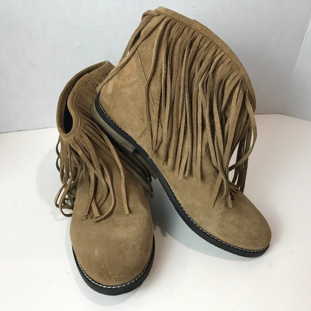 DIVIDED Suede slip on Bootie with fringe US 7 EU 3